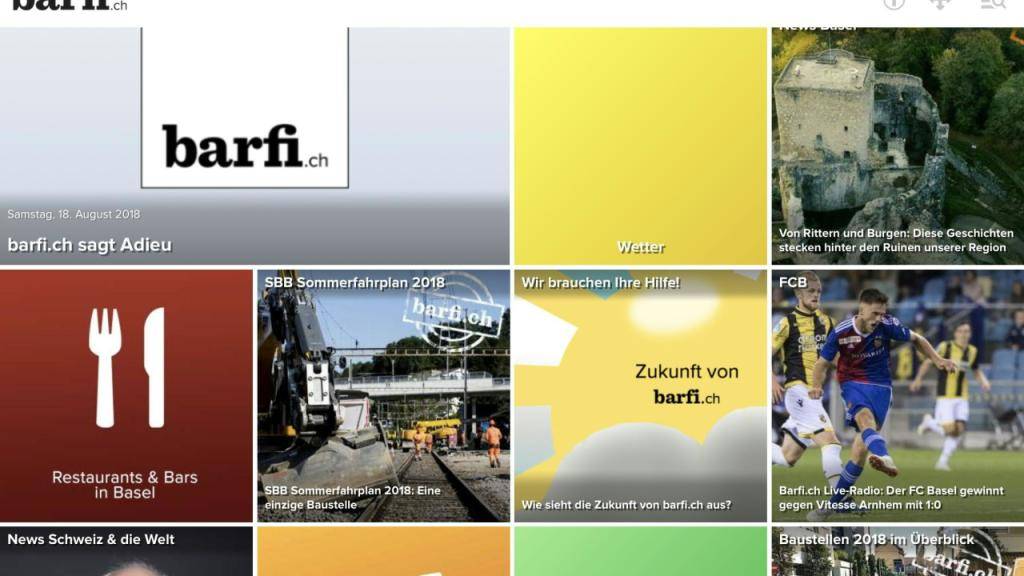 Die bunten Kacheln waren das Markenzeichen von barfi.ch. Jetzt stellt das Basler Online-Portal seinen Betrieb ein - die Kassen sind leer. (Bild: Screenshot)