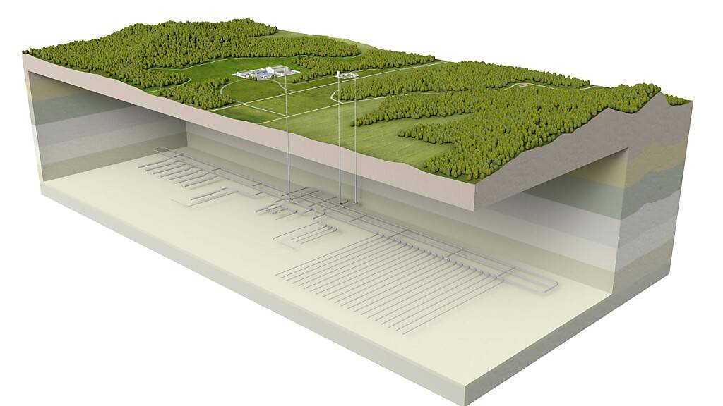 Eine Visualisierung zeigt das in Stadel ZH geplante Tiefenlager. Für Bau und Betrieb des Tiefenlagers und der Verpackungsanlagen hat die Nagra zwei Tochtergesellschaften gegründet.