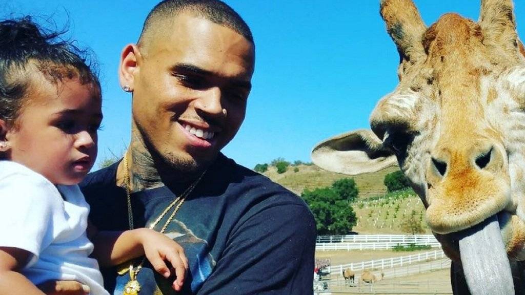 Giraffe stiehlt Chris Brown und Tochter Royalty die Show