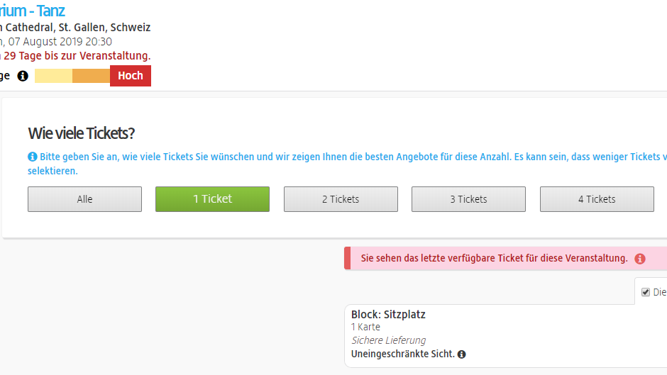 Die erfundene Vorstellung kann für 111 Franken pro Ticket besucht werden. (Screenshot: viagogo.ch)