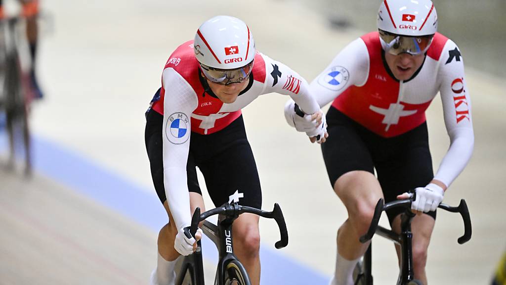 Lukas Rüegg (links) schaffte mit dem Neuenburger Thiébaud (nicht im Bild) den 8. Platz zum WM-Abschluss im Madison