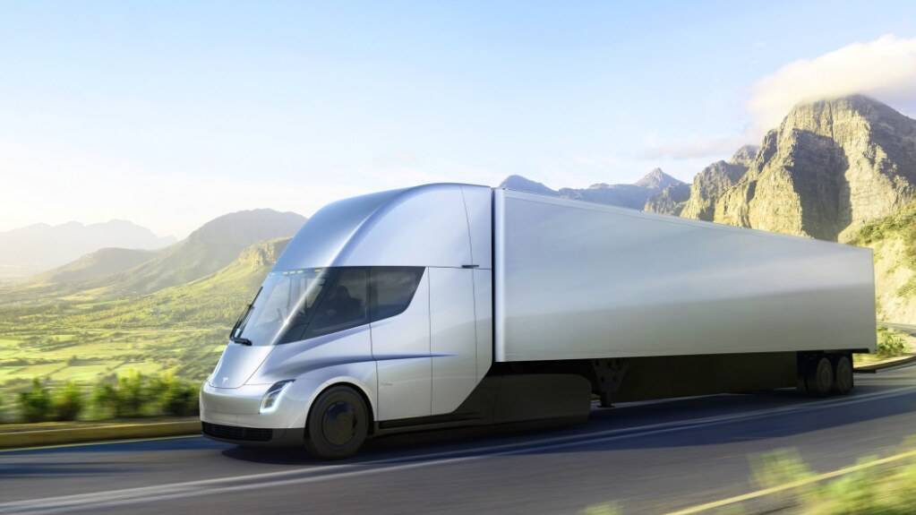 Diese Grafik illustriert Teslas Elektro-Sattelschlepper. Er wurde bereits 2017 vorgestellt - und wird erst seit diesem Jahr in etwas grösseren Stückzahlen gebaut. (Archivbild)