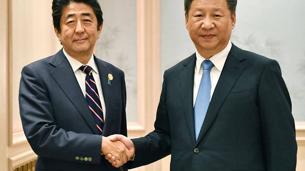 Seltenes Treffen: Japans Ministerpräsident Shinzo Abe (links) und Chinas Staatschef Xi Jinping (rechts).