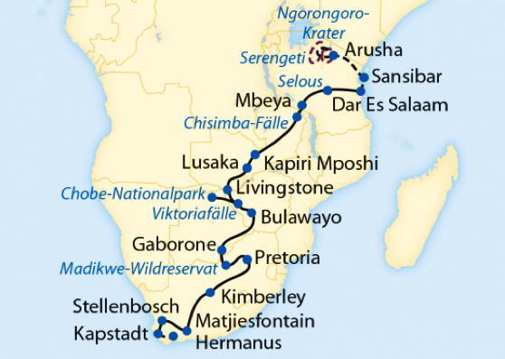 Die Route der Rovos Rail (Bild: lernidee.de)