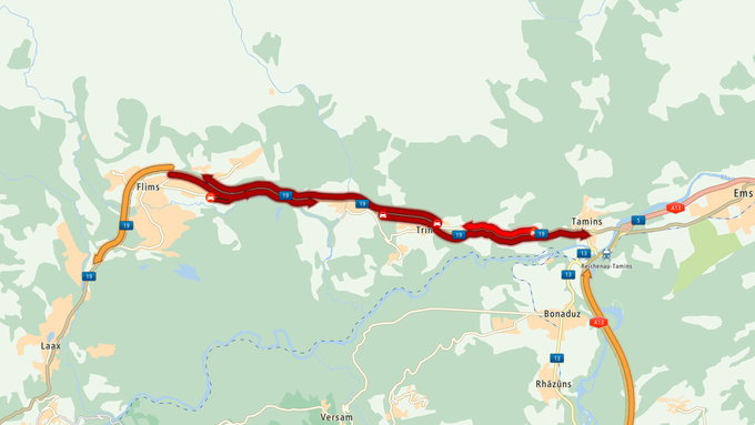 Stockender Verkehr zwischen Ilanz und Chur