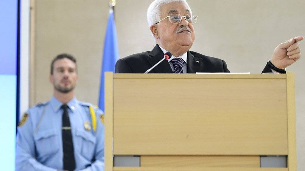 Der palästinensische Präsident Mahmud Abbas während seiner Rede vor dem UNO-Menschenrechtsrat in Genf