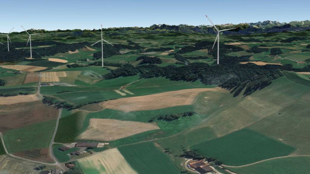Visualisierung Windpark Salbrig/Olisrüti zwischen Willisau LU und Zell LU.