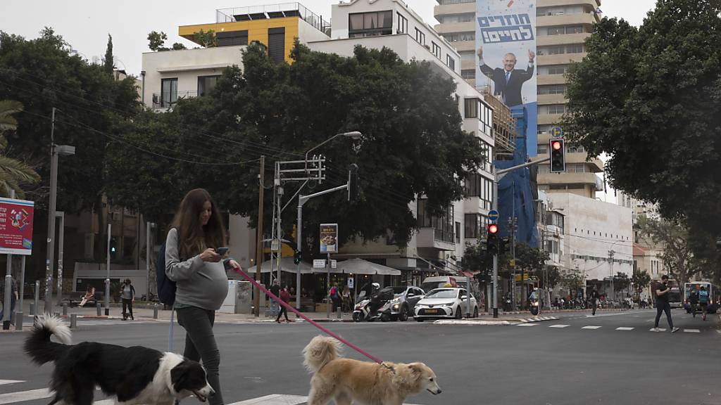 ARCHIV - Eine Passantin geht mit Hunden an einer Gebäudewand in Tel Aviv vorbei. Foto: Sebastian Scheiner/AP/dpa