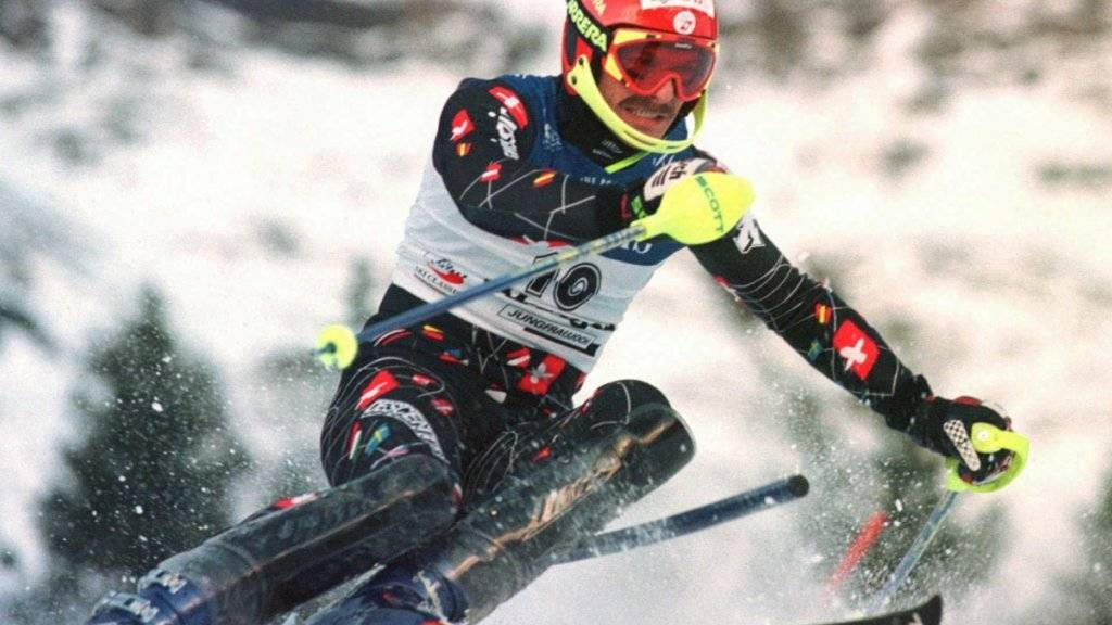 Michael von Grünigen 1999 im Slalom von Wengen, wo er als Zweiter auf dem Podest stand