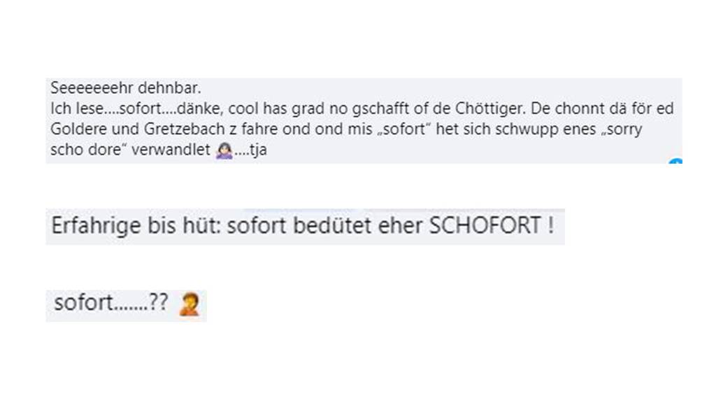 Auf Facebook haben einige Personen ihren Frust über das Wort «sofort» an den digitalen Bus-Anzeigetafeln in Aarau rausgelassen.
