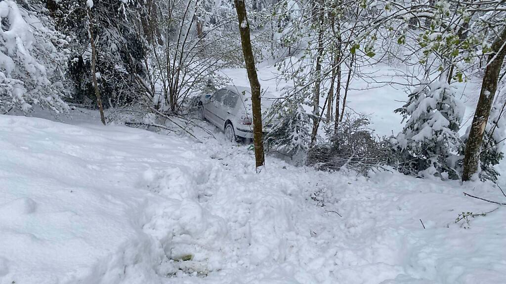 Das Auto musste aufwändig aus dem Tobel geborgen und abtransportiert werden.