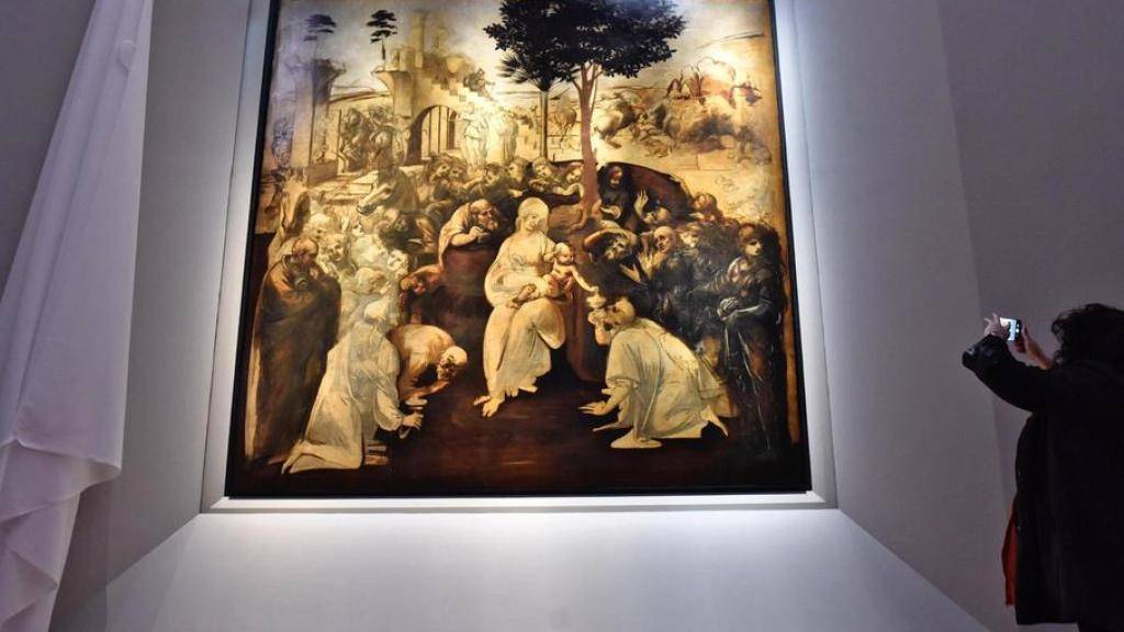 Leonardo da Vincis Gemälde «Anbetung der Könige aus dem Morgenland» ist nach der Restaurierung in den Uffizien in Florenz wieder ausgestellt.