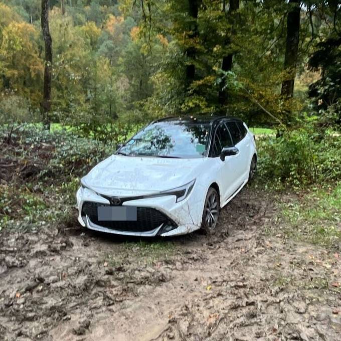 Einbrecher bleibt mit Auto in Waldboden stecken