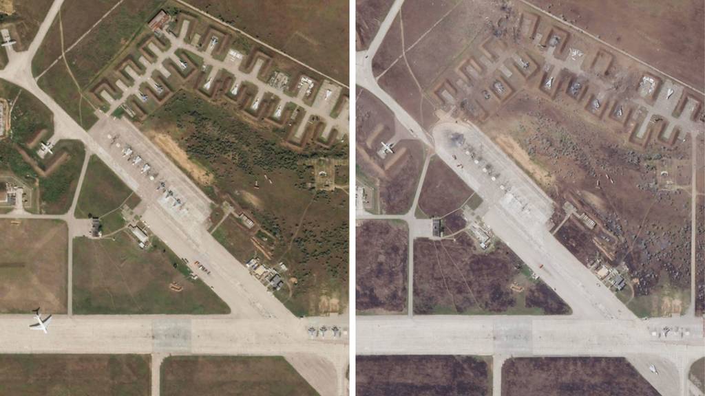 Satellitenbilder zeigen russischen Flughafen vor und nach Explosion