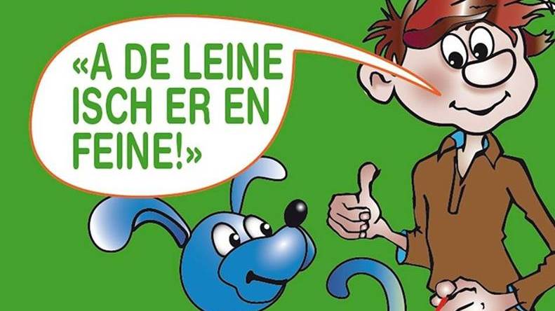 Die AJV-Kampagne «A de Leine isch er en Feine» macht Hundehaltende an den Waldeingängen auf die Leinenpflicht aufmerksam.