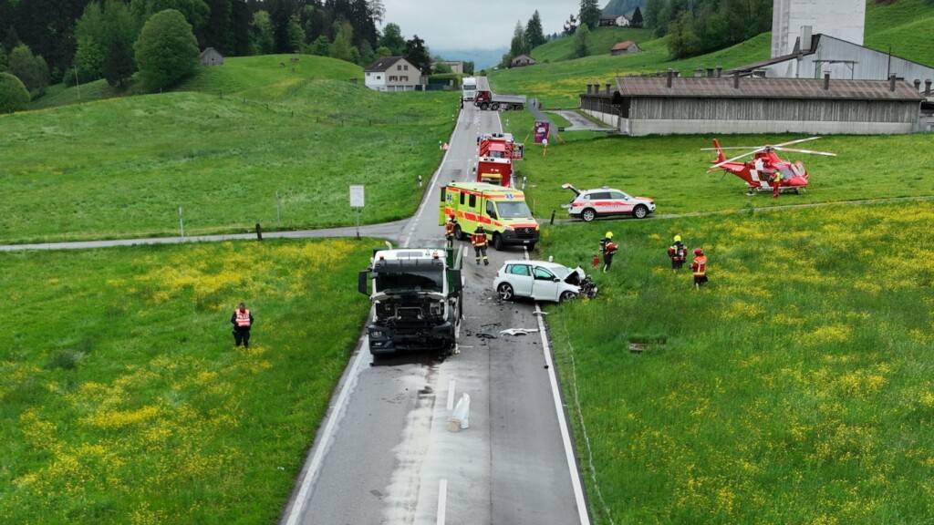 Ein Autofahrer stiess mit seinem Fahrzeug frontal mit einem entgegenkommenden Lastwagen zusammen.