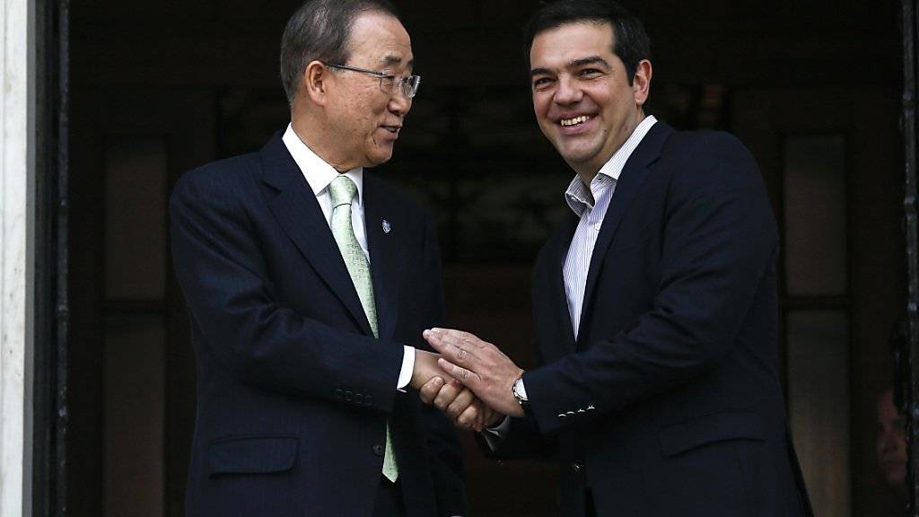 UNO-Generalsekretär Ban Ki Moon und der griechische Premier Tsipras in Athen.