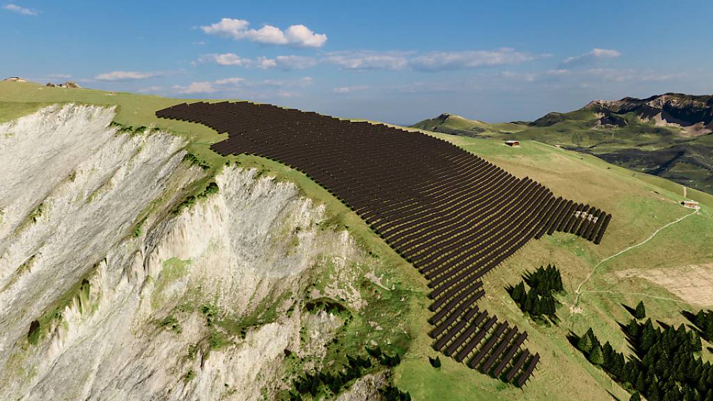 So soll die Solaranlage Schwandfäl in Adelboden dereinst aussehen. (Visualisierung)