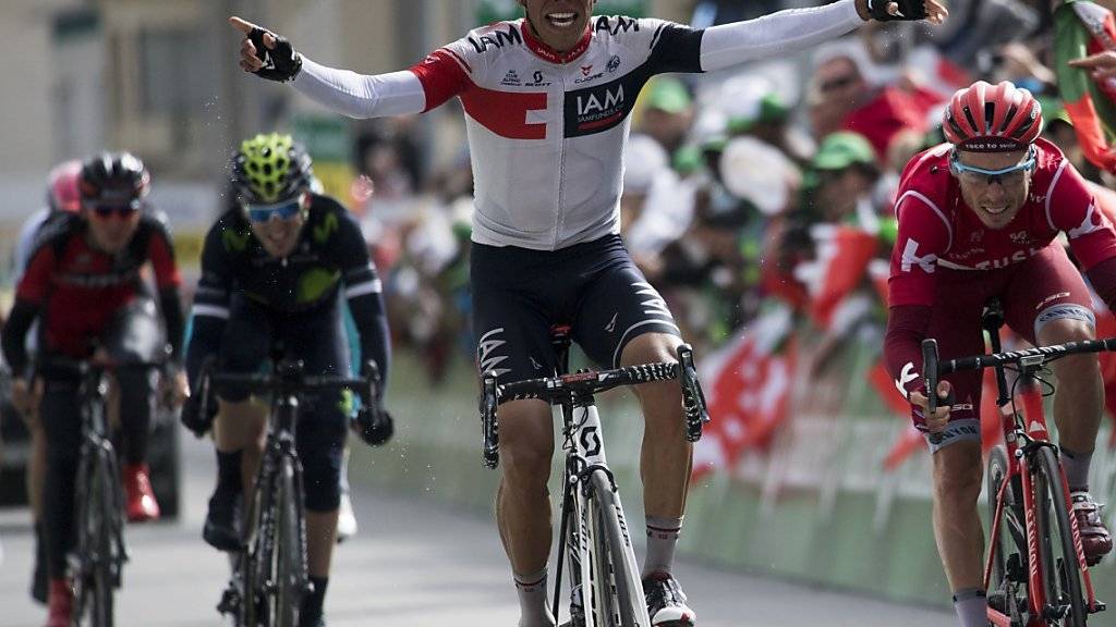 Nur allzu gerne sähe die IAM-Teamführung ein solches Bild auch während der Tour de France: der Kolumbianer Jarlinson Pantano bei seinem Tour-de-Suisse-Etappensieg in Davos