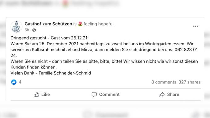 Dringend gesucht: Der Gasthof Schützen will zwei Gästen Geld zurückerstatten