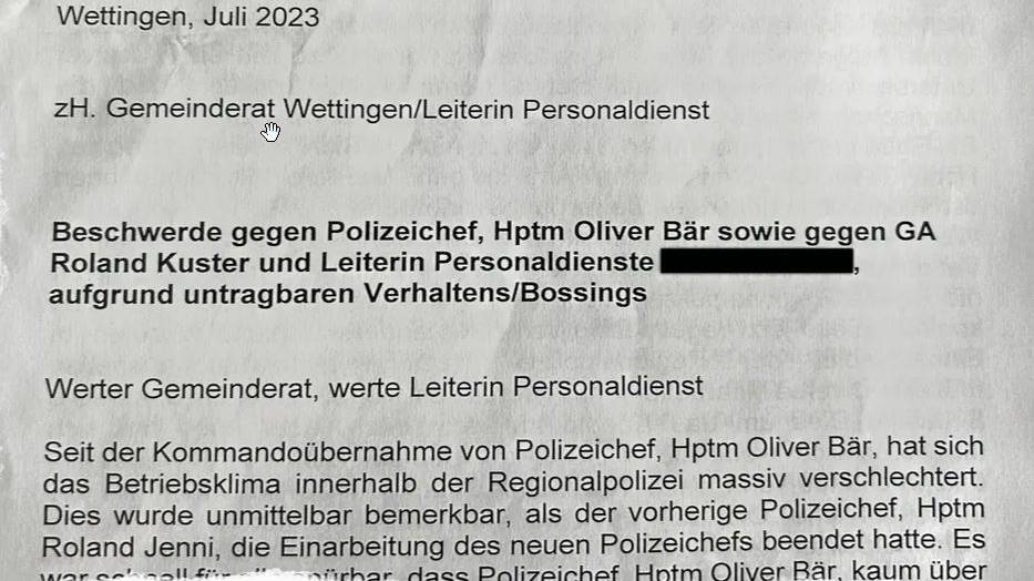 Ausschnitt der Beschwerde gegen Polizeichef Oliver Bär