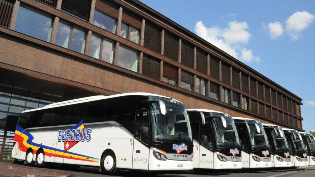 Eurobus expandiert mit Zukauf. Im Bild die Flotte vor dem Reisezentrum in Windisch. (Archiv)