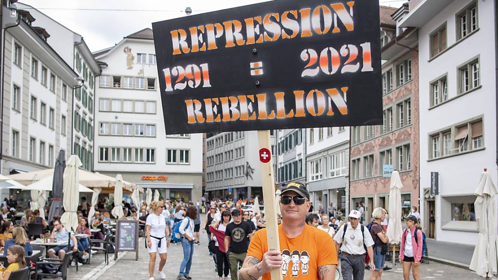 «Rebellion» gegen Corona-Massnahmen: Teilnehmer vor der Demonstration in Luzern.