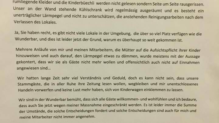 Geschäftsführerin Simone Siegmann nimmt in einem Brief Stellung zum Kinderwagen-Verbot. (Bild:Facebook/Caroline Lenggenhager)
