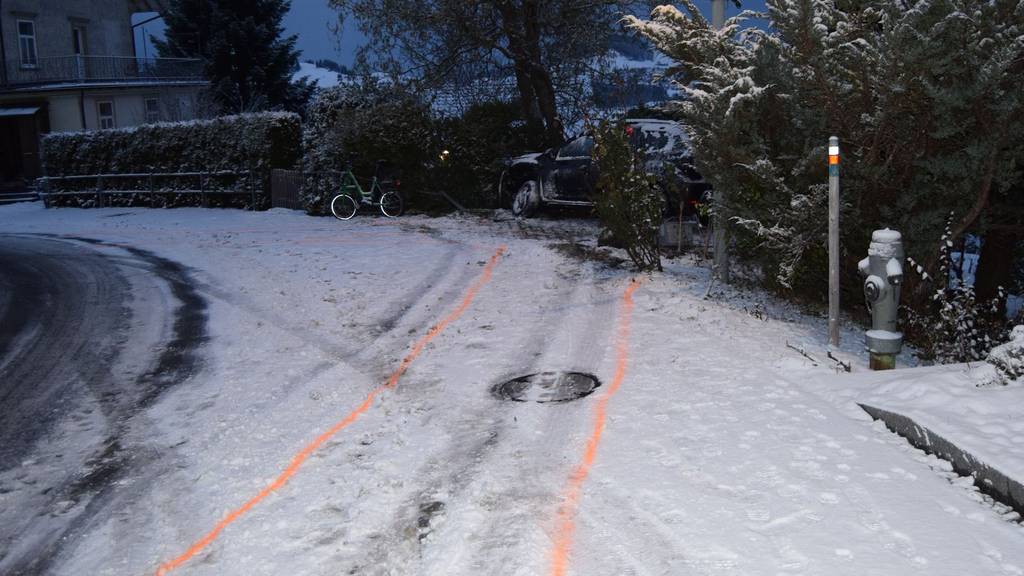 In einer scharfen Linkskurve verlor der Lenker auf der schneebedeckten Strasse die Kontrolle über sein Fahrzeug.
