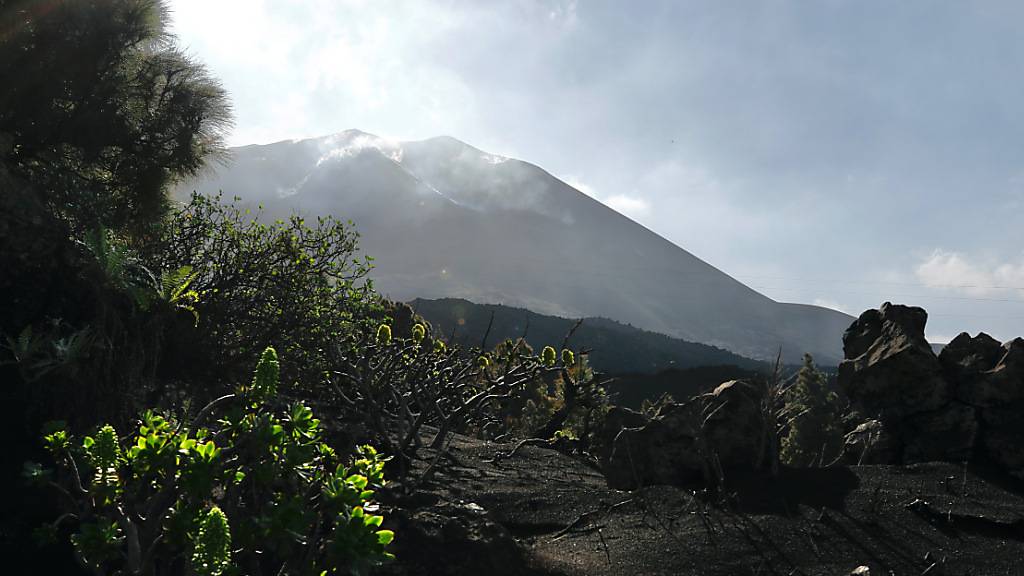 Der Vulkan Cumbre Vieja, an dem Tag, an dem seine Eruption offiziell beendet wurde. Für die Menschen auf La Palma gab es am Samstag ein besonderes Weihnachtsgeschenk. Der Vulkanausbruch sei nach Einschätzung der Experten nach rund drei Monaten beendet, teilte das örtliche Notfallkomitee Pevolca mit. Foto: Cézaro De Luca/EUROPA PRESS/dpa