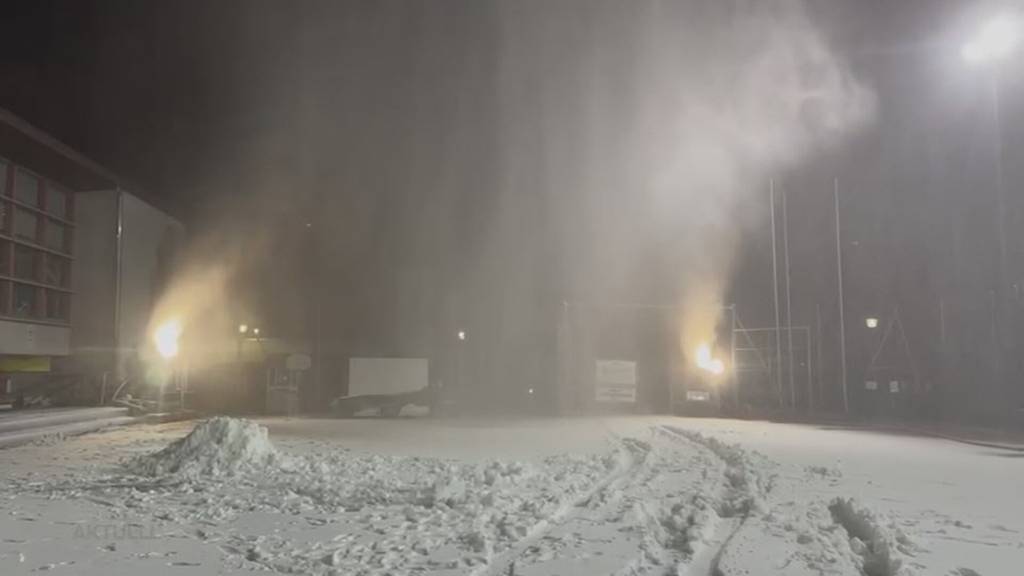Schneekanonen mitten in Wölflinswil