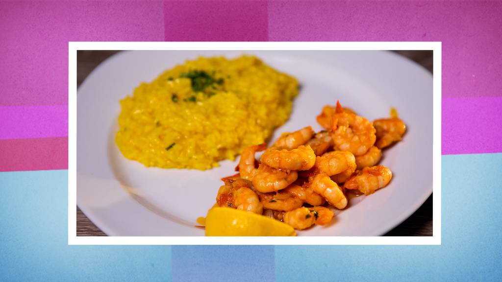 Zitronen-Chili-Shrimps mit Safran-Risotto