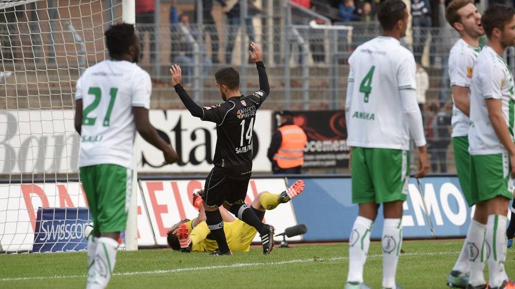 Luganos Jonathan Sabbatini den Treffer zum 1:0. (KEYSTONE/Ti-Press/Davide Agosta)