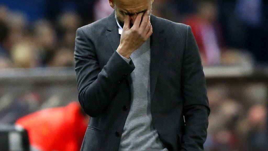Bayerns Coach Pep Guardiola: ratlos nach dem 0:1 gegen Atletico Madrid?