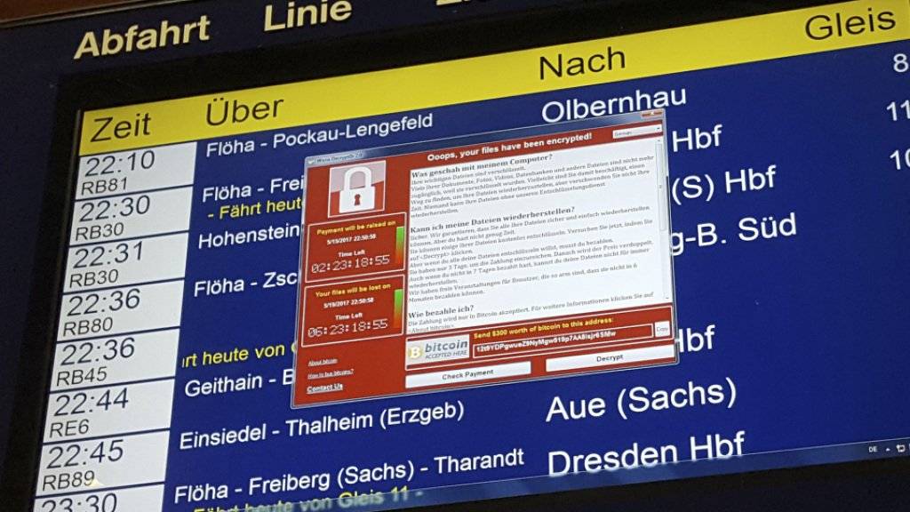 Auch vom internationalen Hackerangriff betroffen war die Deutsche Bahn, hier eine Anzeigetafel in Chemnitz. In der Schweiz ist von ähnlichen Fällen noch nichts bekannt.