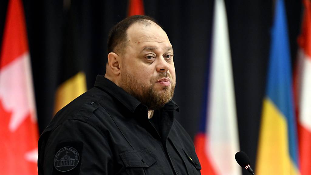 Der ukrainische Parlamentspräsident Ruslan Stefantschuk spricht bei einem Gipfel in Prag. Foto: ?ulová Kateøina/CTK/dpa