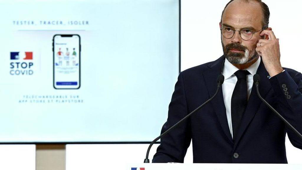 Frankreichs Premierminister Edouard Philippe bei der Vorstellung der Coronavirus-Warn-App «StopCovid» Ende Mai. Seit dem Start der App am Dienstag haben bereits eine Million Franzosen die Anwendung aktiviert.