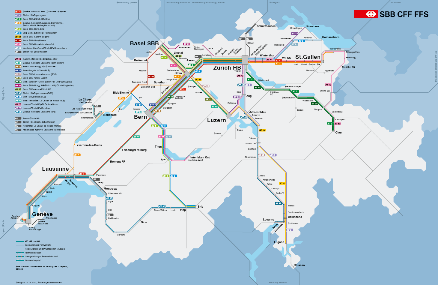 Der SBB Liniennetzplan für den Fernverkehr ab 11. Dezember 2022