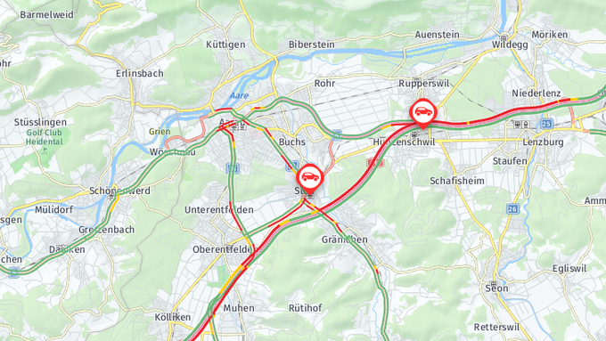 Mitten im Feierabendverkehr: Unfall zwischen Oftringen und Aarau Ost