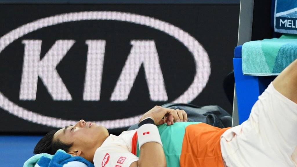 Nichts mehr im Tank: Kei Nishikori musste gegen Novak Djokovic nach nur 52 Minuten aufgeben