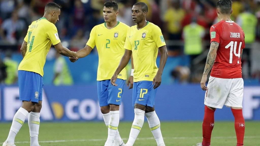 Brasilianische Spieler während der ersten Partie gegen die Schweiz.