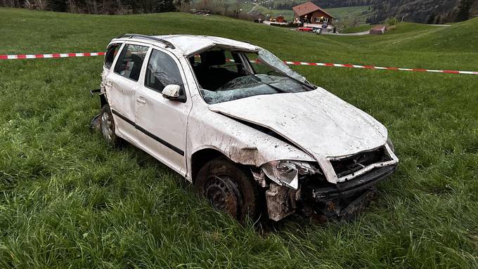 Auto stürzt bei Goldau 100 Meter ab – Rega im Einsatz