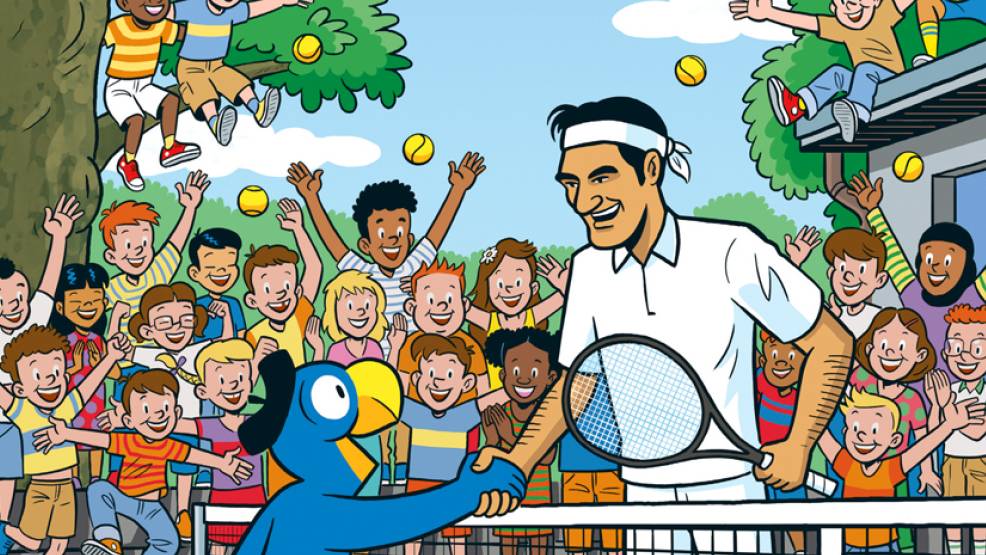 Für Globi ist es eine grosse Ehre und Freude, mit dem weltberühmten Tennisprofi unterwegs zu sein.