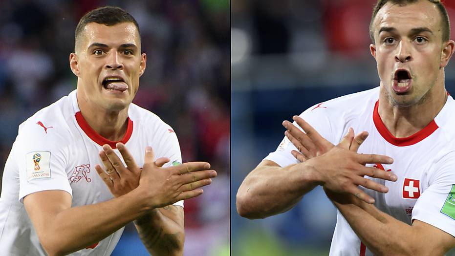 WM 2018 gegen Serbien: Granit Xhaka (links), Xherdan Shaqiri und der Doppeladler