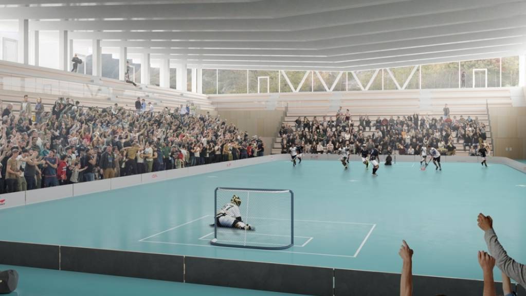 So soll die neue Unihockey-Halle der Stadt Chur dereinst aussehen. (Visualisierung)