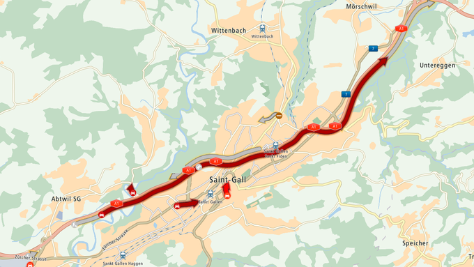 Erneut Stau auf A1 in Richtung St.Margrethen