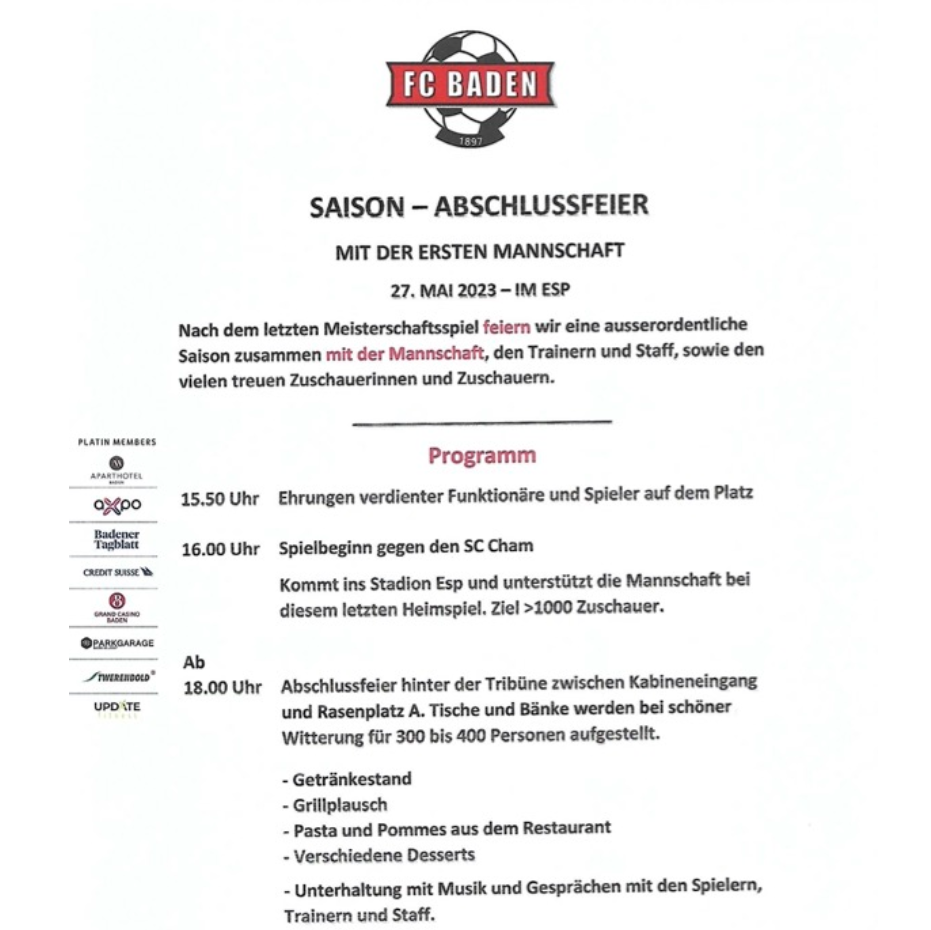 Matchprogramm FC Baden Aufstieg