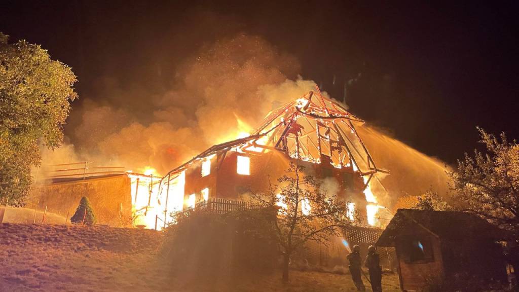 Die Flammen zerstörten das Bauernhaus komplett.