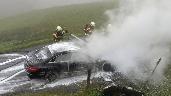 Auto fängt auf der Pragelstrasse Feuer