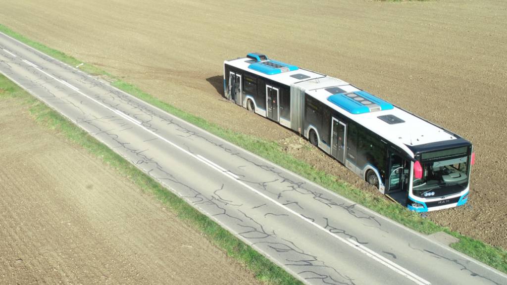 Bus kommt in Beromünster LU von Strasse ab